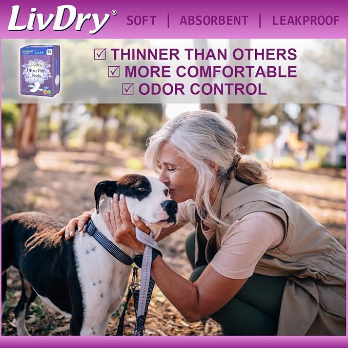 LivDry Incontinence Ultra Thin Pads for Women 18-Count)