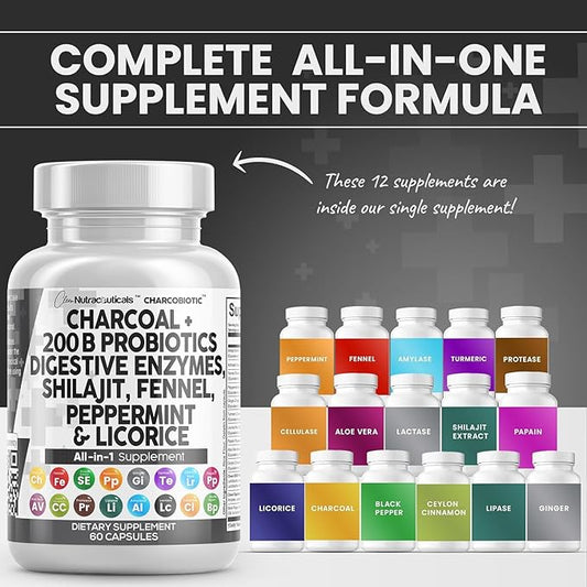 Clean Nutra Activated Charcoal Capsules Shilajit 5000mg Pills 200 Billion