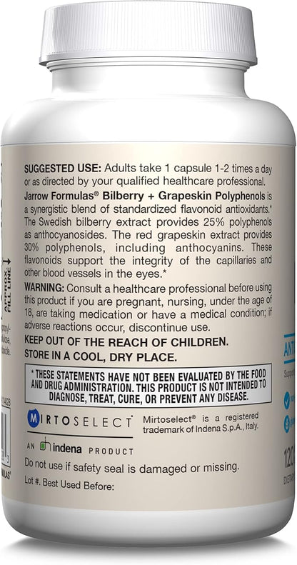 Jarrow Formulas Bilberry + Grapeskin Polyphenols, 60 Veggie 30 Day