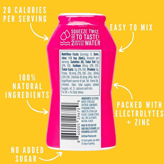 Clear Theory Water Flavoring Drops with Electrolytes, Water Enhancer Liquid Flavored Water Drink Mix, Hydration for Kids, Vegan, Gluten Free, Low Calorie, 6 Pack (Fruit Punch, Blue Raspberry & Watermelon Berry)