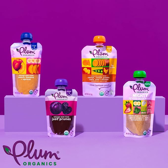 Plum Organics Mighty 4 Organic Toddler Food - Pear, Cherry, Blackberry, Strawberry, Black Bean, Spinach, and Oat - 4 oz Pouch (Pack of 12) - Organic Fruit and Vegetable Toddler Food Pouch