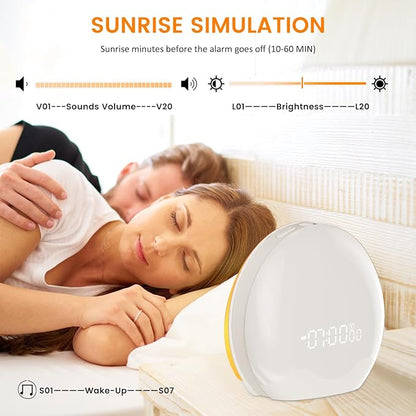 Light Therapy Lamp, Sunlight Alarm Clock 10,000 Lux 20 Brightness 4 Color Snooze,11 Atmosphere