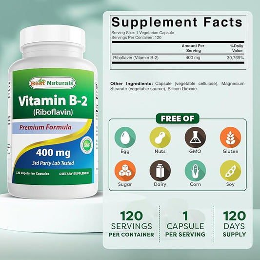 Best Naturals Vitamin B2 (Riboflavin) 400mg 120 Count (120 Count 1))