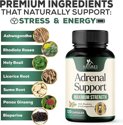 Adrenal Support Supplements & Cortisol Manager 10 Herbs 120 Capsules