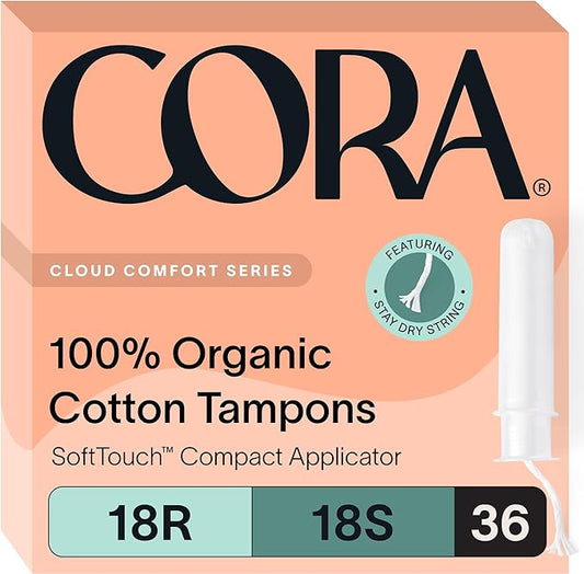 Cora Organic Applicator Tampon Multipack 18 Regular 18 Super 100% Organic 36 Total