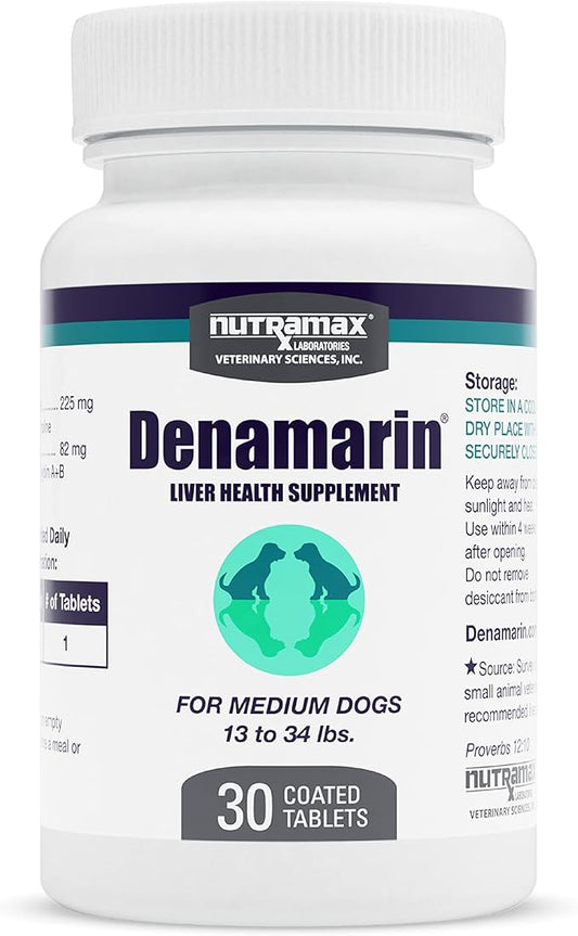 Nutramax Laboratories Denamarin Liver Health Supplement for Medium Dogs - With S-Adenosylmethionine (SAMe) and Silybin, 30 Tablets