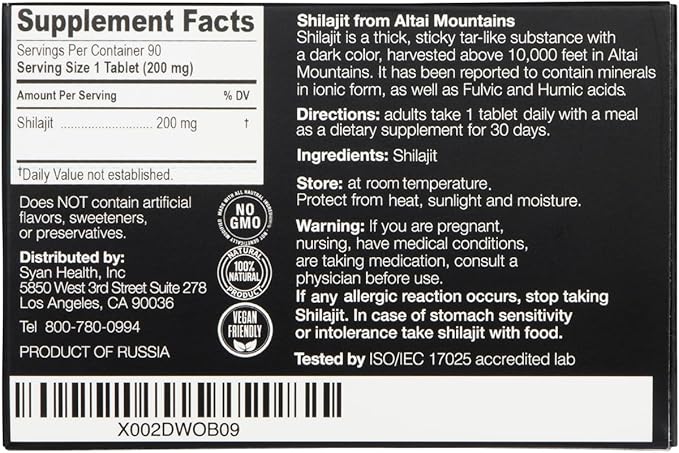Sayan Shilajit Pure Organic Black Resin (120 Tablets, 2 Month