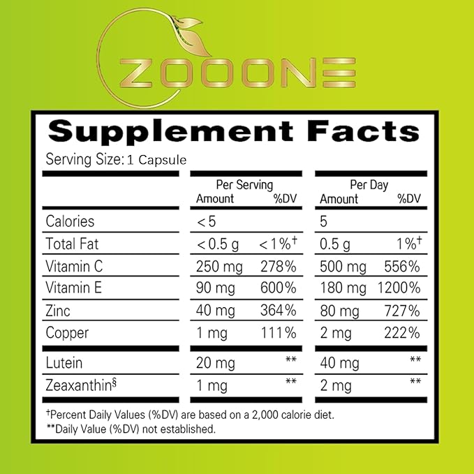 zooone- 60pcs Lutein Eye Vitamins Supplement Nutritional Supplement for Macular Health & Dry Eye Support, Contains Lutein, Zinc, Vitamins C/E & Zeaxanthin