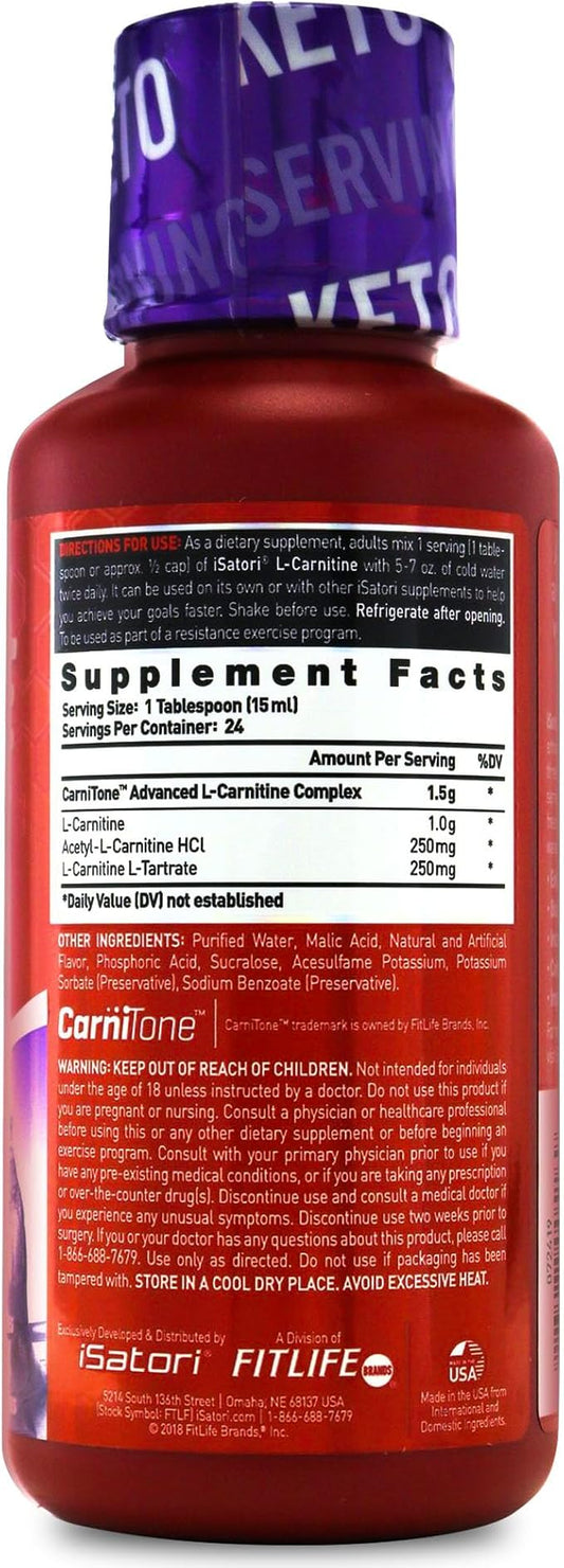 iSatori L-Carnitine 1500, Liquid L-Carnitine with Acetyl L-Carnitine, L-Carnitine L-Tartrate, Stimulant Free Energy, No Calories, Sugar, Gluten, Keto-Friendly, Mixed Berry Flavor (24 Servings)