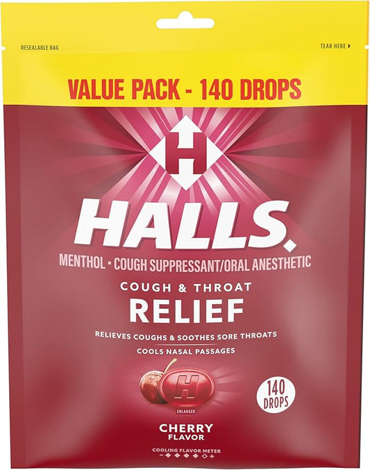 Halls Relief Cherry Cough Drops, Value 140 Drops 5)