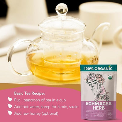 Echinacea Tea Organic (10oz.) – Echinacea Purpurea Herb Loose Leaf – Dried Medicinal Herbs for Tea – Equinacea Organica - Support Immune System, Body Defenses, Andioxidant