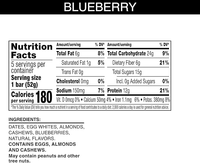 RXBAR Protein Bars, 12g Protein, Gluten Free Snacks, Blueberry (6 Boxes, 30 Bars)
