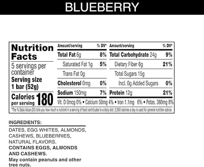 RXBAR Protein Bars, 12g Protein, Gluten Free Snacks, Blueberry (6 Boxes, 30 Bars)