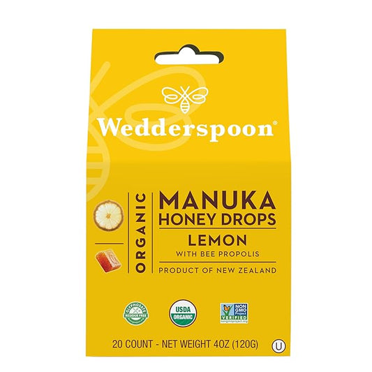 Wedderspoon Organic Manuka Honey Drops, Lemon 20 Count 1) |