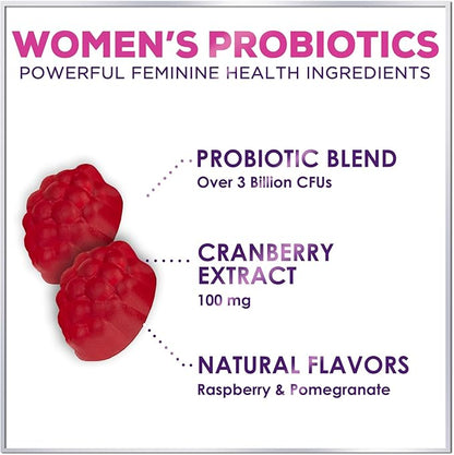 Women's Probiotic - Probiotics for Women Gummy for Digestive Health, Vaginal pH, Urinary & Immune Health Support, 3 Billion CFU w/Cranberry, Probiotic & Prebiotic Gummies for Women - 120 Gummies