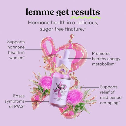 Lemme PMS Hormone Balance for Women Liquid Drops, PMS & Mild Period Cramping Relief, 10-in-1 Herbal Blend with Raspberry Leaf, Dong Quai, Cramp Bark, Reishi & B2, Organic, Sugar-Free, 1 fl oz