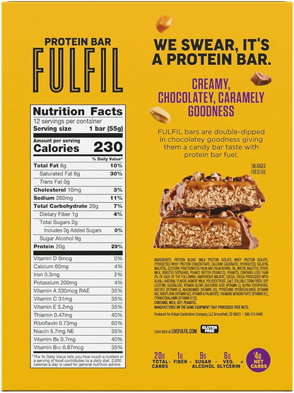 FULFIL Protein Bars, Chocolate Peanut Caramel Flavored, 20g Protein, Pantry Staples, 12 Count