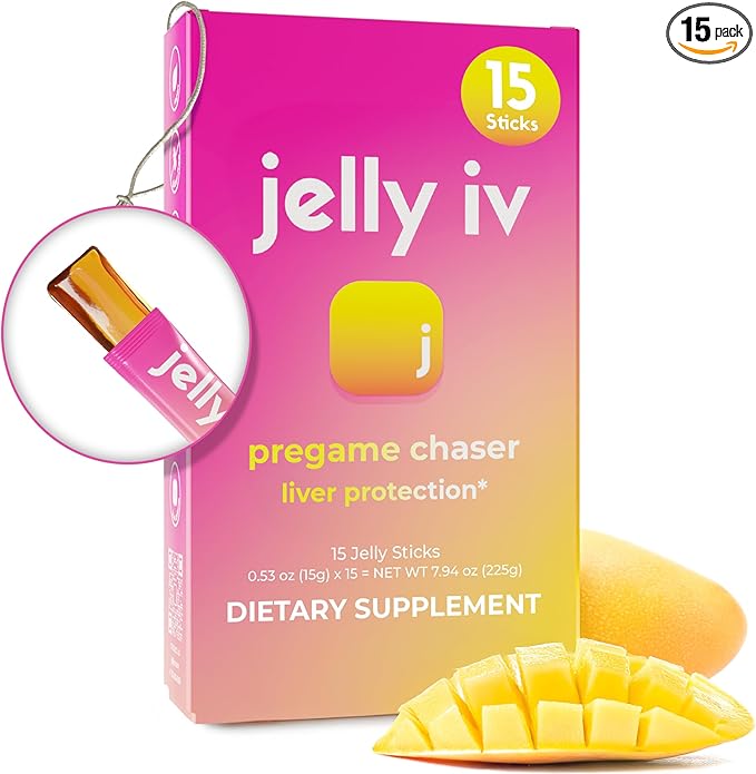 JellyIV Pregame Chaser for Morning Recovery, Plant-Based Instant Hydration Packets with Liver Protection | 15-Count Pack