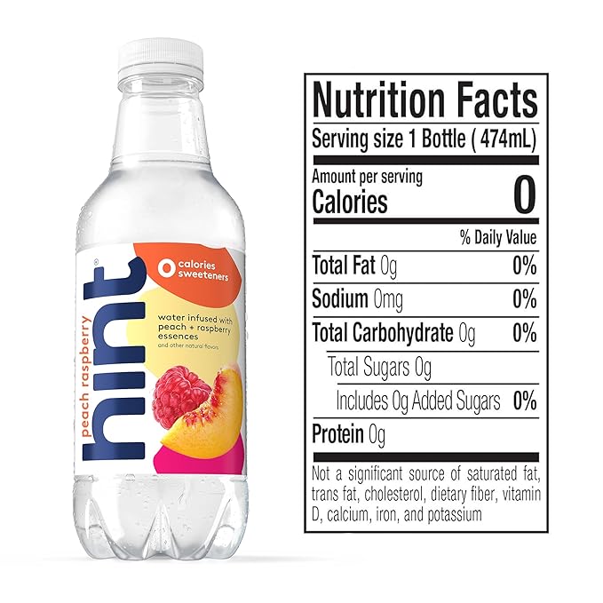 Hint Water Peach Raspberry, Pure Water Infused with Peaches & Raspberries, Zero Sugar, Zero Calories, Zero Sweeteners, Zero Preservatives, Zero Artificial Flavors, 16 Fl Oz (Pack of 12)