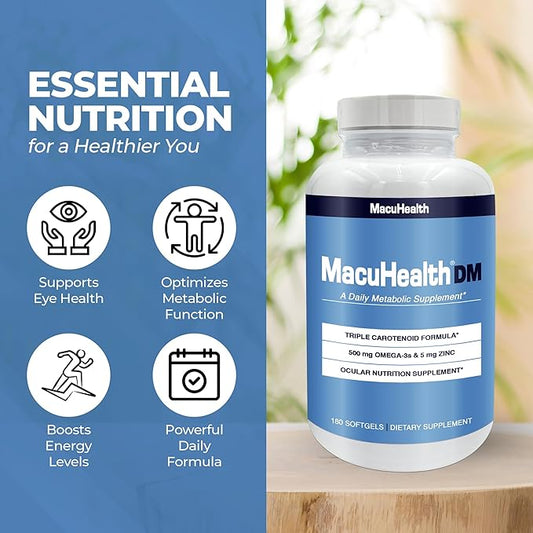 Macuhealth Daily Metabolic Triple Carotenoids, with EPA/DHA Omega-3 - Vital Minerals with Zinc – 180 Softgels for Long-Lasting Use