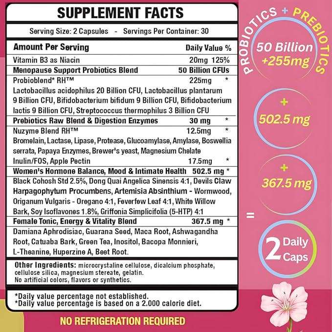 Lovely Queen Menopause Probiotics + Hormone 3-in-1 Women 50 Billion 60 ct