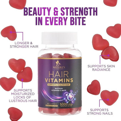 Hair Growth Supplement Gummy for Stronger, 5000 mcg 60 Gummies