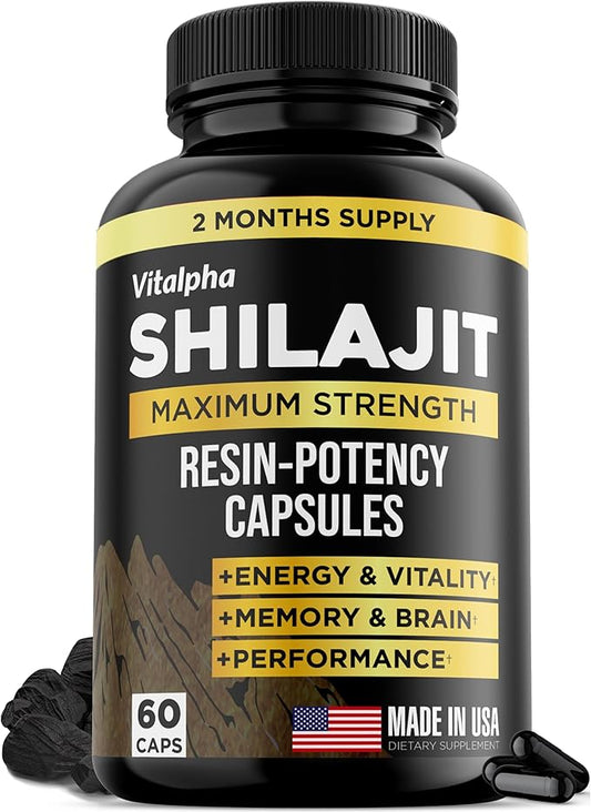 Natural Shilajit Resin-Potency Capsules (50% Fulvic Acid) 85+ Trace 60 Shilajit
