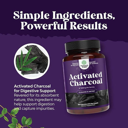 Cleanse and Detox Activated Charcoal Capsules - Purifying Detox Pills with 1200mg Per Serving for Bloating Relief and Body Cleanse - Coconut Charcoal Powder for Gut Health-180ct