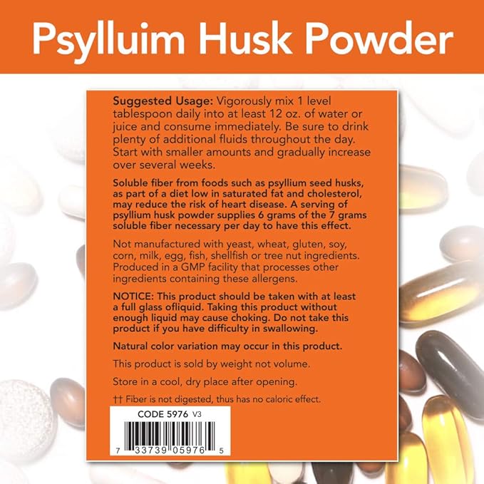 NOW Supplements, Psyllium Husk Powder, Non-GMO 12-Pound