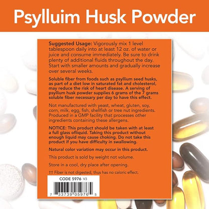NOW Supplements, Psyllium Husk Powder, Non-GMO 12-Pound