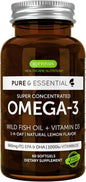 Advanced Omega-3 Wild Fish Oil & Vitamin D3 1000iu, 1-a-Day, Triglyceride Form EPA & DHA Fatty Acids, Fast-Acting rTG, Ultra Pure & Non-GMO, 60 Softgels, by Igennus