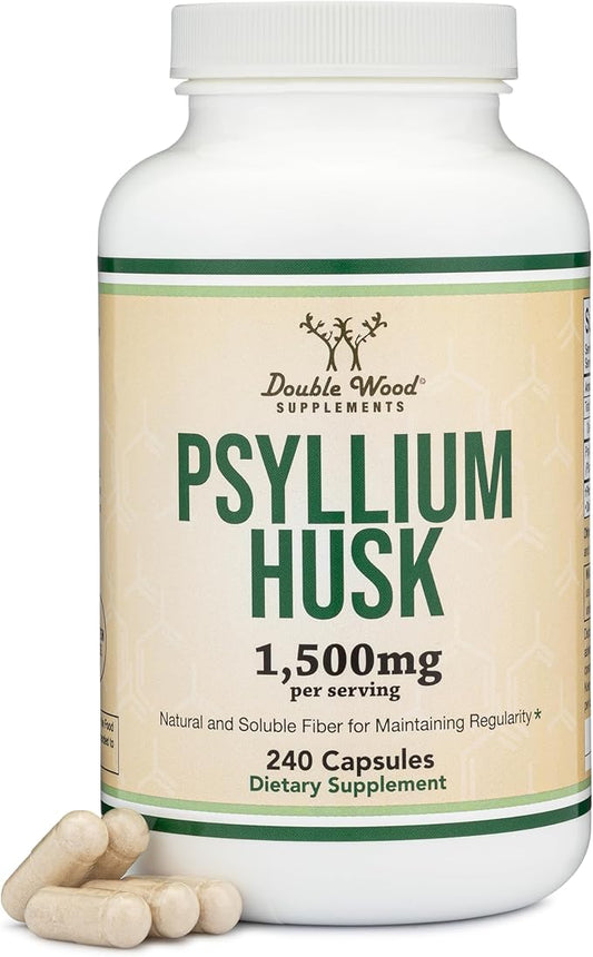 Double Wood Supplements Psyllium Husk Capsules (240 Count, 1,500mg Per