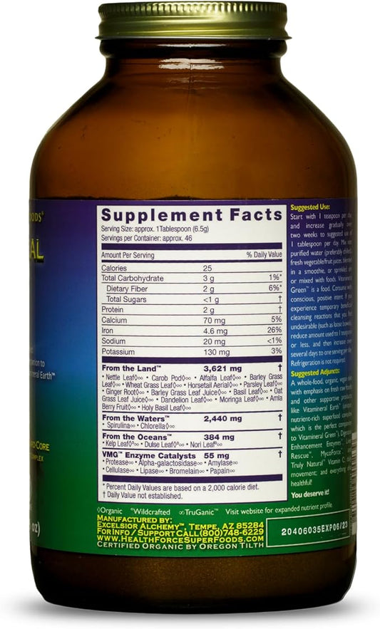 HealthForce SuperFoods Vitamineral Green - Mineral Supplement for Immune & Thyroid Support - Green Powder Supplement with Ingredients from The Land - Gluten-Free & Vegan - 300 Grams