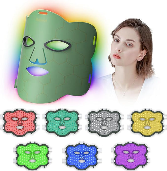 7 Colors Red Light Mask, Dual-Wavelength 660nm & 850nm LED 3 Timing 5 Power