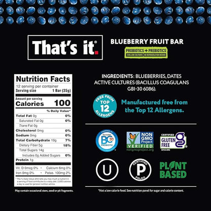 That's it. Blueberry Probiotic Fruit Bars, 100% All (12 Pack)