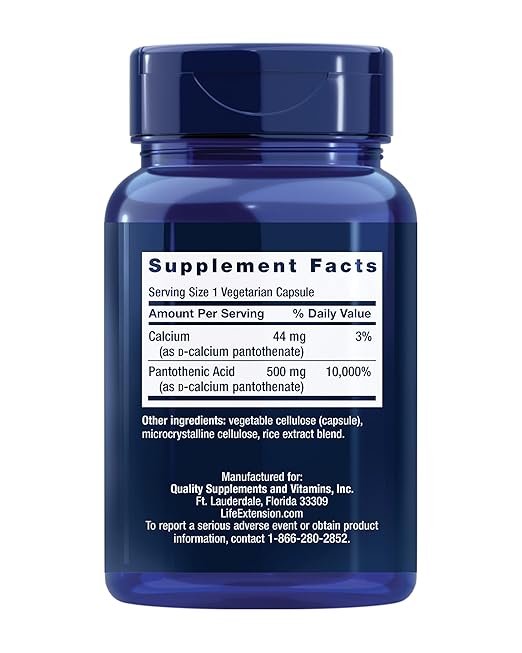 Life Extension Pantothenic Acid 500 mg 100 Capsules