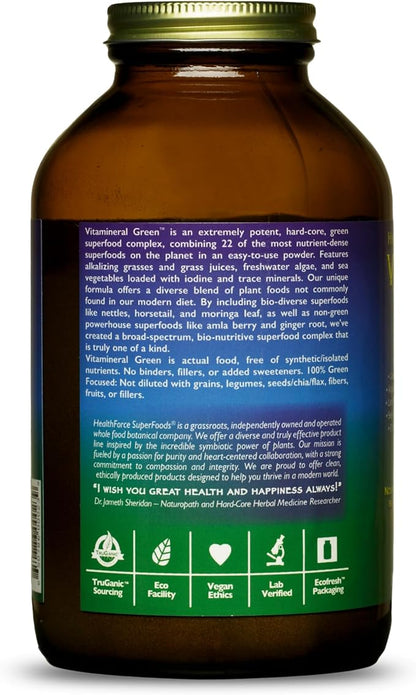 HealthForce SuperFoods Vitamineral Green - Mineral Supplement for Immune & Thyroid Support - Green Powder Supplement with Ingredients from The Land - Gluten-Free & Vegan - 300 Grams