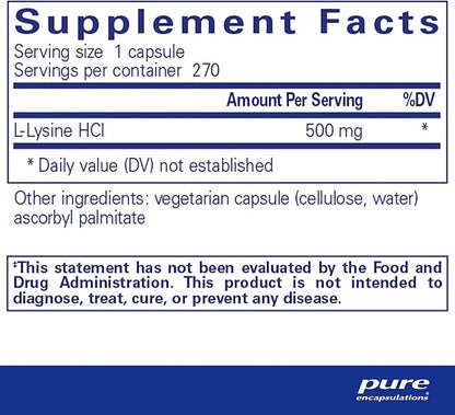 Pure Encapsulations L-Lysine 270 Capsules