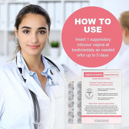 Nahid Vaginal probiotic Suppository, hyaluronic Acid Suppositories, Vaginal moisturizer, PH Balance, Restores Healthy Vaginal Odor, Yeast Comfort Care (12 Inserts)