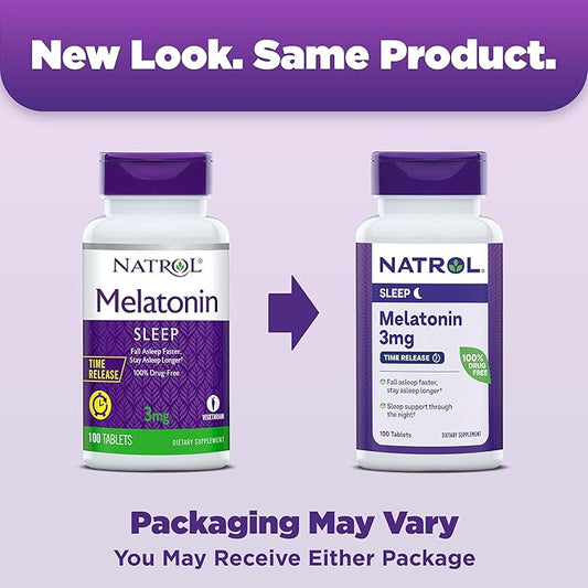 Natrol Melatonin Time Release Tablets, Helps 100% Vegetarian, 3mg, 100 100 Count