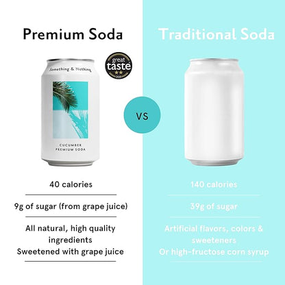 Something & Nothing Flavoured Sparkling Water - Lightly Carbonated, Full Flavoured with Added Grape & Lemon Juice | Vegan & Low Calorie Soda | 350ml Cans, Pack of 12 (Cucumber)