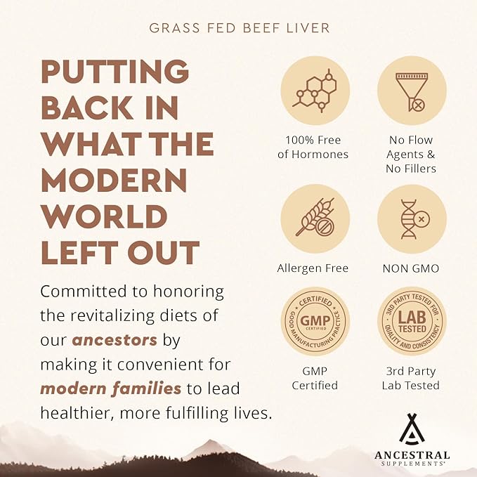 Ancestral Supplements Grass Fed Beef Liver 180 Capsules,