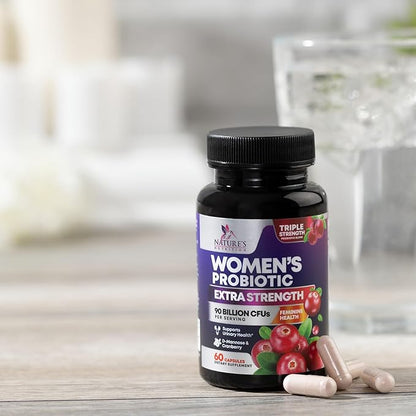 Daily Probiotics for Women - PH Balance, Digestive, UT, & Feminine Health Support, 90 Billion CFU Vaginal Probiotics with Prebiotics, 16 Strains with Cranberry, Pro Biotics for Women, 60 Capsules