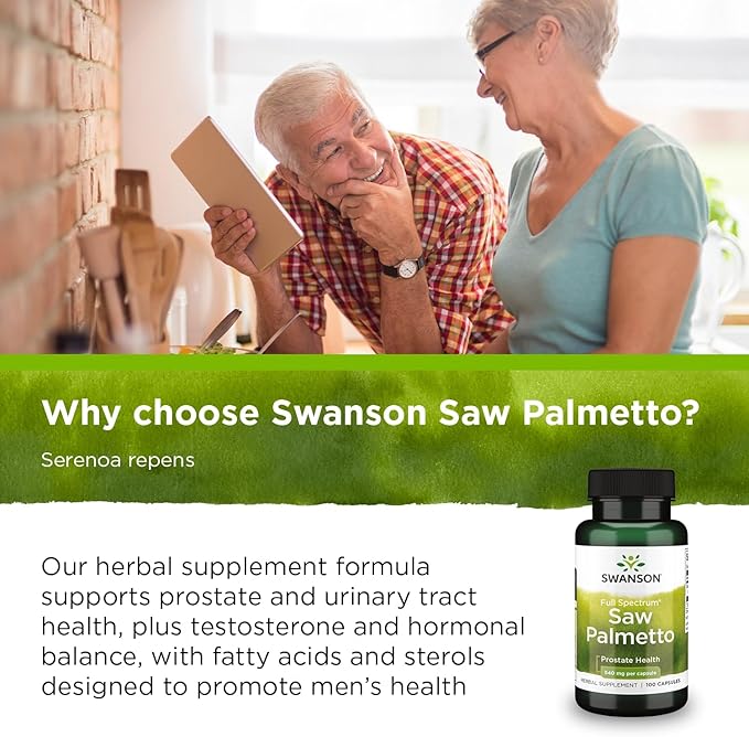 Swanson Saw Palmetto - Herbal Supplement Promoting Male Prostate Health Support - Natural Hair Supplement & Urinary Health Support - 540 mg 100 Capsules (2 Pack)