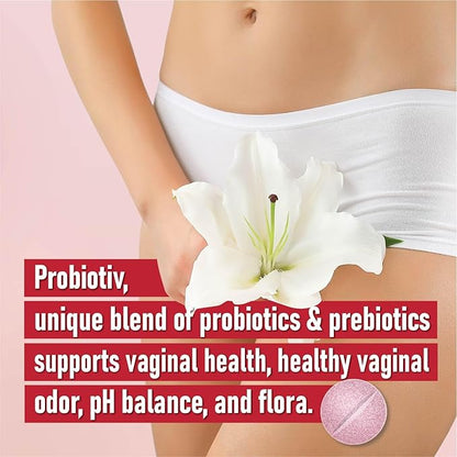 Chewable Vaginal Probiotics for Women 10 Billion CFU + Organic Prebiotics, Improves Vaginal Health, Combats Vaginal Odor & Restores Vaginal pH Balance for Women, 30 Strawberry Tablets