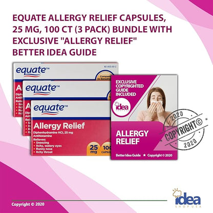 Equate Allergy Relief Capsules, 25 mg, 100 Ct (3 Pack) (4 Items)