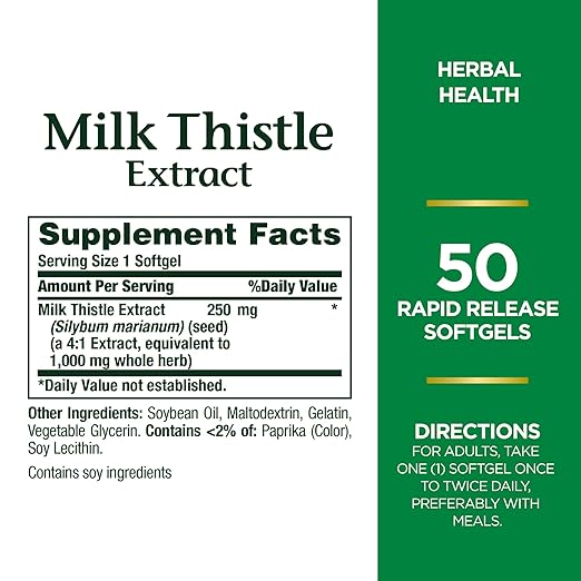 Nature's Bounty Milk Thistle, Herbal Health 1000 mg, 50 Ct
