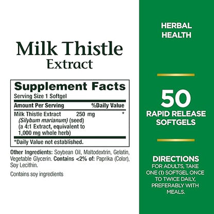 Nature's Bounty Milk Thistle, Herbal Health 1000 mg, 50 Ct