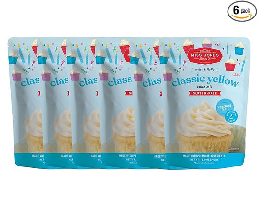 Miss Jones Baking Gluten-Free Classic Yellow Cake Mix - Certified Gluten Free & Made with Premium Ingredients, Easy To Bake Desserts & Treats, Moist & Delicious, 19 Ounce (Pack of 6)