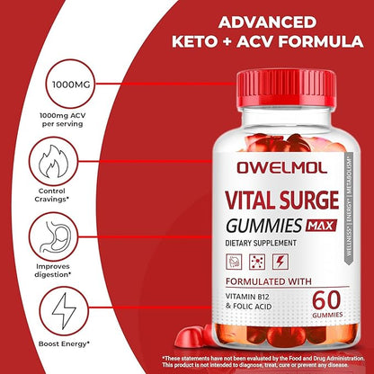 Vital Surge Gummies for Men Supplement, Vital Surge MAX Strength VitalSurge Advanced Formula, VitalSurge Advanced Health Wellness Support Gummies(60 Gummies)
